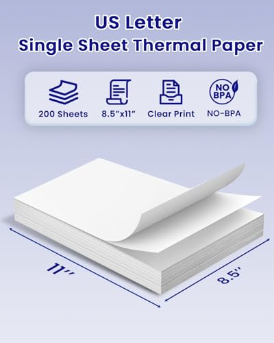 Image of TATTMUSE Inkless Portable Thermal Printer Pink & 200 Sheets 8.5 inch x 11 inch US Letter Thermal Paper, Compatible with iPhone Android Laptop for Home Office