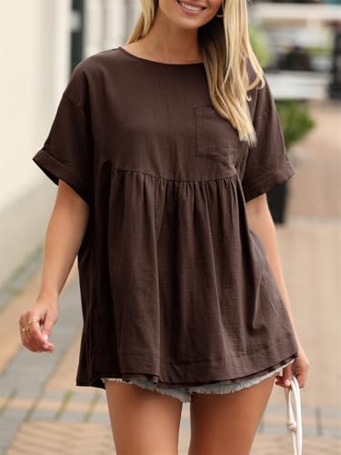 Image of Tankaneo Womens Summer Babydoll Tops Casual Loose Fit Peplum Oversized Tunic Shirts