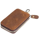 Kattee Handmade Genuine Leather Zipper Key Chain Case Pouch Credit Cards Holder