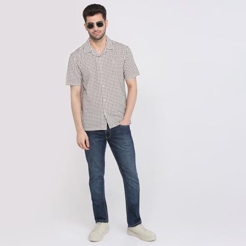 Image of Raymond Men Regular Fit Print Pattern Pure Cotton Hidden Button Down Half Sleeve Casual Shirt