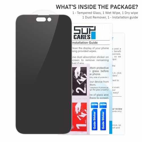 Image of SupCares Privacy Tempered Glass for iPhone 14 Pro Max (6.7 Inch) With Installation Kit | 9H Edge to Edge Screen Protector | Black