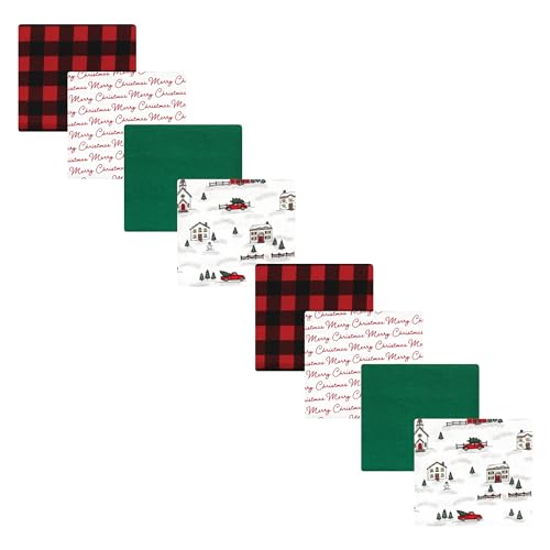 Image of Hudson Baby Unisex Baby Cotton Flannel Receiving Blankets Bundle Set, Christmas Scene, One Size