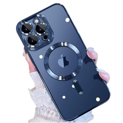 VONZEE Electroplating Transparent Clear Logo Back Cover TPU Compatible with iPhone 15 Pro Case, Compatible with Magsafe, Full Body & Individual Camera Protection for Each Lens (Dark Blue)
