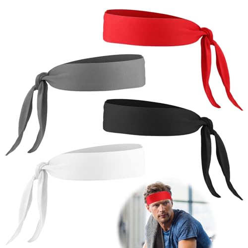 4 Piezas Bandana Head Tie, Diadema Cintas Deportivas Antideslizante para Cabeza para Hombres y Mujeres, Secado Rápido, Bandas Ajustables para Sudor Transpirables, Usadas para Tenis, Correr