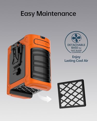 Image of Waist Fan, 10000mAh Rechargeable Belt Clip Fan, 59ft /s Airflow, 18500RPM 6-Speed, Up to 35H, 8-in-1 Hands-Free Personal Cooling with Bottom Air Intake, LED SOS Light for Camping, Travel, Jobsite