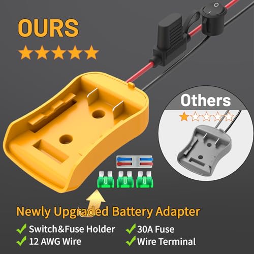 Image of Kzreect 2 Pack for Power Wheel Adapter Compatible with Dewalt 20V Battery | 12AWG, Wire Terminals, 30A Fuse Holder, Switch, Battery Converter Kit for DIY RC Car Toys LED Motor