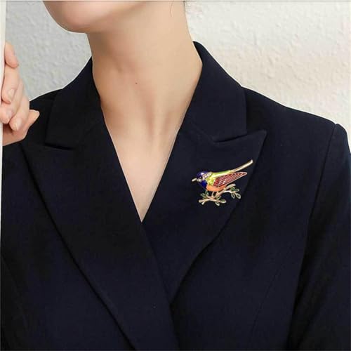Image of coadipress Colorful Birds Brooch Pins Crystal Rhinestone Branch Bird Brooch Cute Enamel Animal Magpie Hummingbird Pin Fashion Jewelry Accessories Gifts