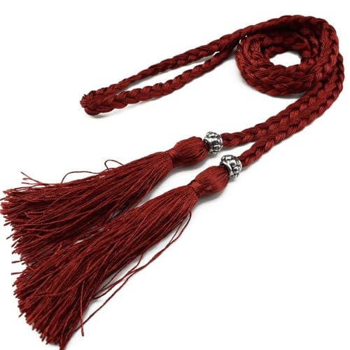 Fashion Women Braided Tassel Belt Thin Long Belt Female Thin Waist Rope Dress Decorated Waistband Chain Accessories