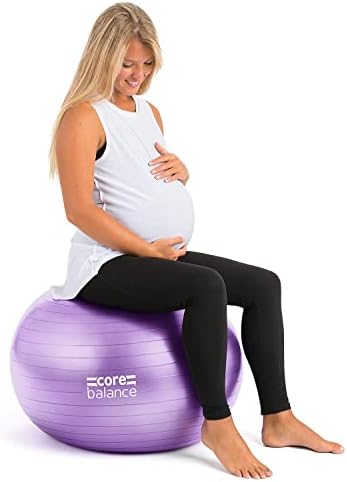 Core Balance Gymnastikball Schwangerschaft – Gymnastikball Groß und Berstsicher für Schwangerschaftsgymnastik – Fitball mit Luftpumpe (Lila)