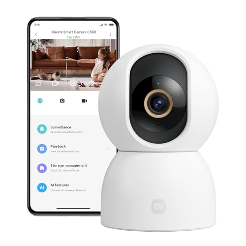 XIAOMI C500 Indoor Camera 3.5K UHD, Cámara de Seguridad Interior, Cámara WiFi 2,4/5 GHz, Cámara para Mascotas, Monitor de Bebé, Detección y Seguimiento con IA, Bloqueo Físico de Lente, Vista 360°