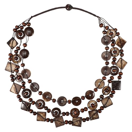 Garneck Collar Retro de Mujeres con Concha de y Perlas de Madera Mano Joyería de Playa Elegante para y Niñas Marrón