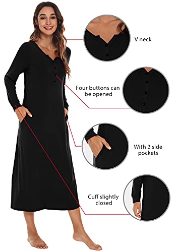 WiWi Nightgowns for Women Soft Sleepwear Long Sleeve Nightshirts Pajamas Gown Viscose from Bamboo Pjs S-XXL4