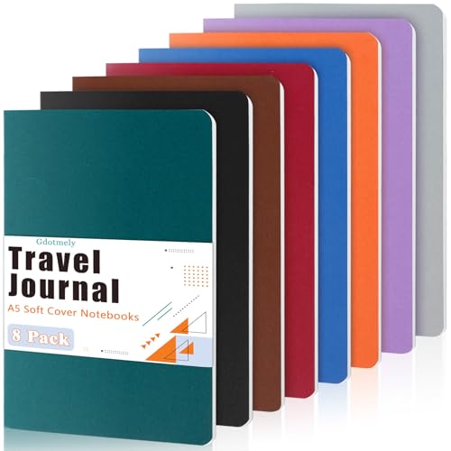 Gdotmely 8 Pack Soft Cover Lined Notebooks, A5 lined Journal for Writing, College Ruled Travel Journal for Work, School Business Supplies, 46 Sheets, 92 Pages, 8.3” x 5.5”,Vintage Colors