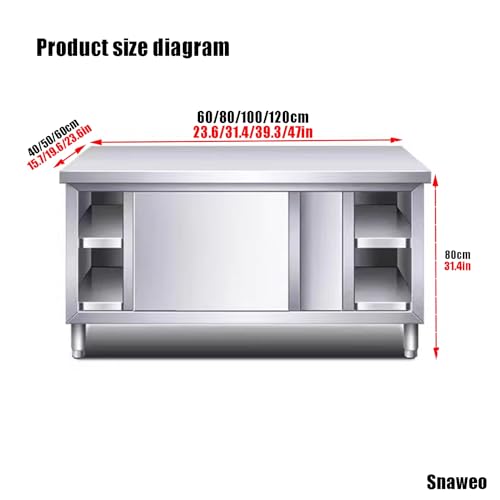 Tavolo da lavoro in acciaio inox resistente con armadietto, tavolo da cucina commerciale per casa e ristorante, 120 x 60 x 80 cm, superficie per la preparazione degli alimenti