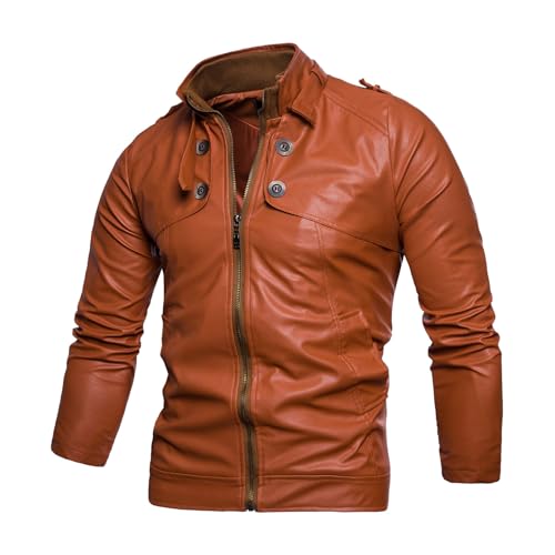 Veste de moto en cuir homme blouson motard col montant automne
