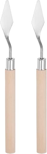 HARFINGTON 2pcs No.3 Paleta Cuchillos 0.551 in Ancho Acero Inoxidable Espátula Grande Pallet Pintura Cuchillo con Mango de Madera para Óleo Acrílico