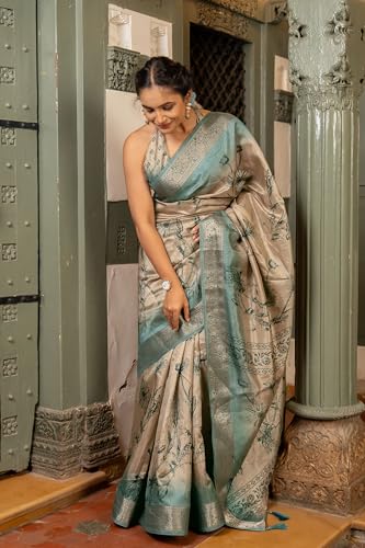 Image of MIRCHI FASHION Women Saree Floral Printed Silk Blend | Soft Traditional Drape for Wedding sari with Unstitched Blouse Piece
