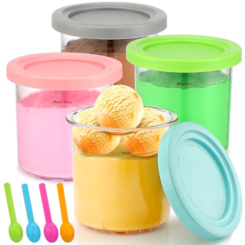 Lot de 4 Bacs à Crème Glacée Ninja Creami avec Couvercles et Cuillères - Dessert Tubs...