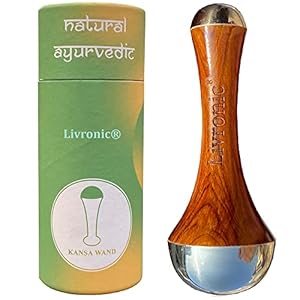 Livronic Face Acupoint Kansa Wand Massager With Teak Wood Handle For Detoxification And Deep Relaxation 2 in 1 (Large) face, body and foot massager (NATURAL 4.5 2 IN 1 PLAIN)