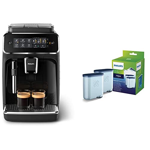 Philips 3200 Series Fully Automatic Espresso Machine w/ Milk Frother, Black, EP3221/44 & Philips Saeco AquaClean Filter 2 Pack, CA6903/22