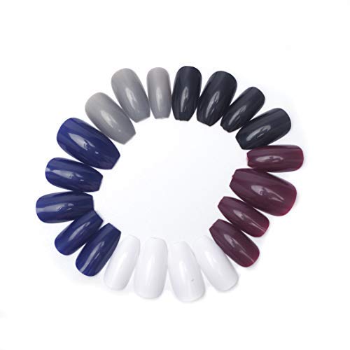 SIUSIO 120Pcs Colorful Coffin Fake Nails Acrylic Full Press on Cover Medium Ballerina UV Top Coat Covered False Gel Nails Ballet Art Tips Sets for Women and Girls(White Black Grey Blue Wine Red)