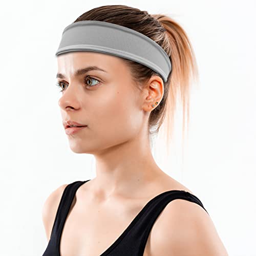Ulife Mall Sport Stirnband für Damen, Baumwolle Elastische Schweißband rutschfeste Schweißbänder Yoga Atmungsakti Sport Schweißband für Laufen, Radfahren, Yoga, Basketball (Grau) Cover
