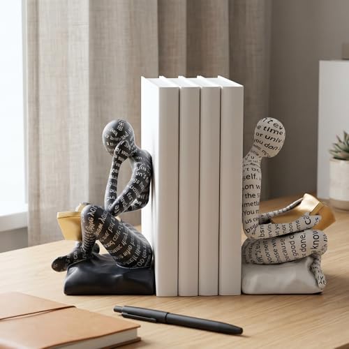 GLIMSDEER Thinker Bookends for Shelves, Decorative Book Ends, Heavy Duty Book Stoppers for Home Office Bookshelf Decoration, Modern Aesthetic Statue Decor by GLIMSDEER - Used condition - Image 2