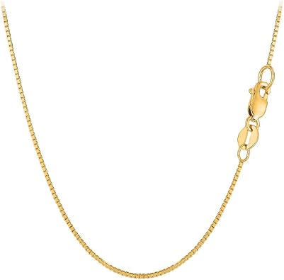 Jewelry Affairs 18k Yellow Solid Gold Mirror Box Chain Necklace, 0.8mm