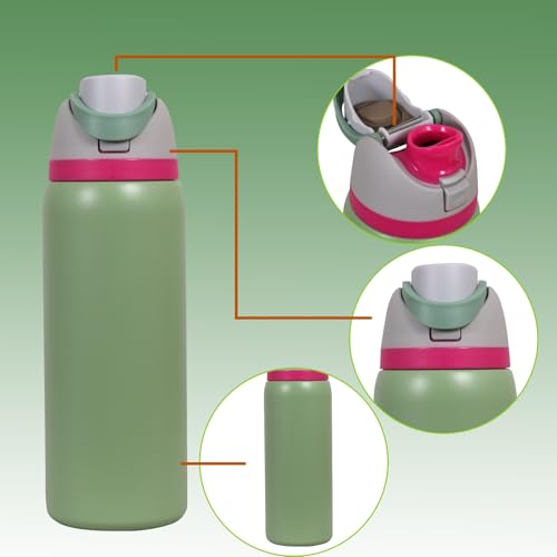 Image of Stainless Steel Water Bottle 32 oz with Flip Lid and Carry Loop (Moss Green, 960 ml)