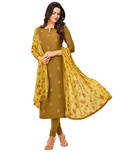 Image of AKHILAM Women's Chanderi Cotton Embroidered Unstitched Salwar Suit Material(Red 32DMK80 Parent)