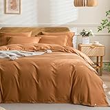 Picture of JELLYMONI Cotton Duvet Cover Full Size - Burnt Orange Comforter Cover with Button 100% Washed Cotton 3PCS Breathable Soft Solid Bedding Set Duvet Cover 80×90in & 2 Pillowcases (NO Comforter)