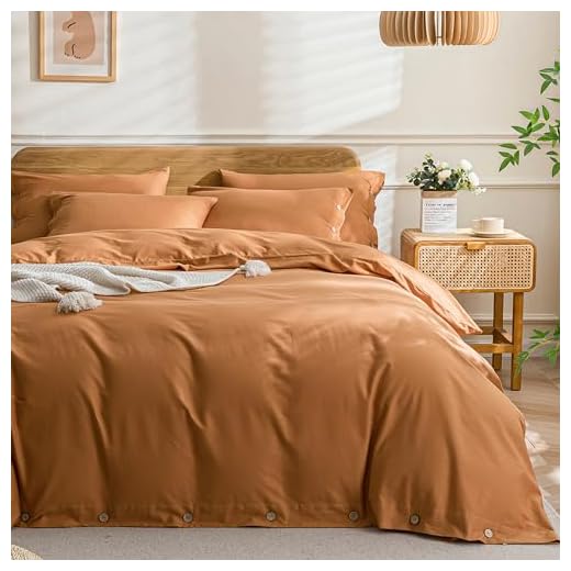 JELLYMONI Rust 100% Washed Cotton Duvet Cover Set, 3 Pieces Luxury Soft Bedding Set with Buttons Closure. Solid Color Pattern Duvet Cover King Size(No Comforter)