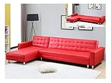 Elige el sofá rinconero WILLIS. Con su asiento acolchado, sus dimensiones amplias y su cama para 2 personas, es la pieza indispensable de un salón. Rojo. Medidas sofá: L301 x P171 x Alt 77 cm. Cama: 192x123 cm. Estructura de madera y patas de metal.