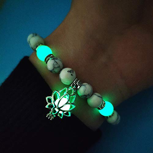 Luminous Glowing In The Dark Moon Lotus Flower Shaped Charm Bracelet For Women Natural Turquoise Stones Yoga Prayer Jewelry #TOP2