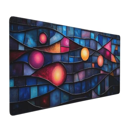 Tapis de Souris de Jeu,800x400x3mm XXL Tapis Souris Gaming Grande,Améliore la précision et la Vitesse,Bureau Antidérapant Étanche,sous Main à Bords Cousus pour Gamer,Ordinateur Cercles colorés J-7064
