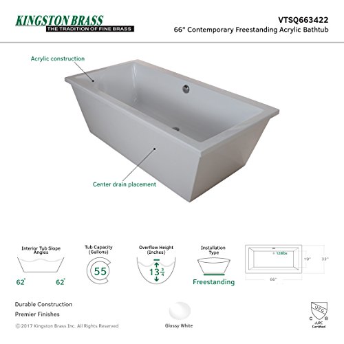 Kingston Brass Vtsq663422 66-Inch Contemporary Freestanding Acrylic Bathtub, White #TOP5