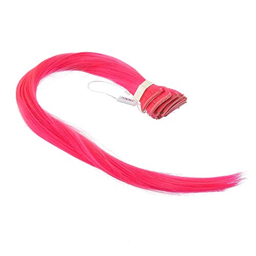 SWACC 12 Pcs Straight One Color Party Highlights Clip on in Hair Extensions Colored Hair Streak Synthetic Hairpieces (Neon Pink) - Thumbnail 2