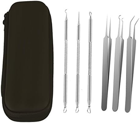 Blackhead Remover STSTECH Pores Care Kit Acne Pusher Stainless Steel Cleaning stick for Nose Face Skin Professional Makeup Set with Antimicrobial Tube & Zipper Case
