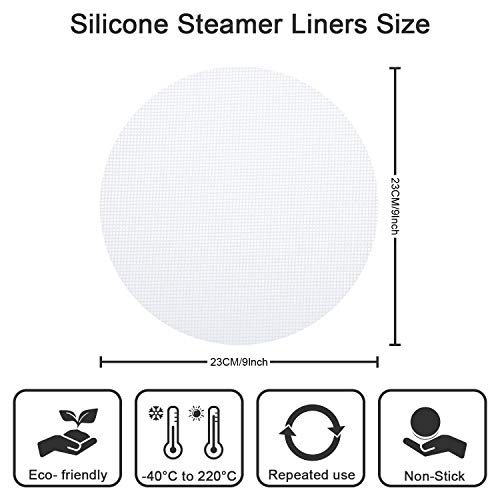 Patelai 12 Pcs Bamboo Steamer Silicone Liners 9 Inch, Non Stick Reusable Silicone Steamer Mesh Mat, Air Fryer Round Liners Pad Buns Dumpling Baking Pastry Dim Sum for Food Kitchen Restaurant Home by Patelai - Used condition - Image 2