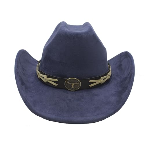Image of Western Cowboy Hat for Women Men with Band Wide Brim Suede Cowboy Cowgirl Hat Western Style Hat