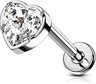 OUFER Titanium Helix Cartilage Earrings Piercings Flat Back Conch Tragus Labret Internally Thread 16G Heart CZ Monroe Lip Rings Upper Top Lower Ear Nose Studs Body Jewellery Women Men Gift 8mm