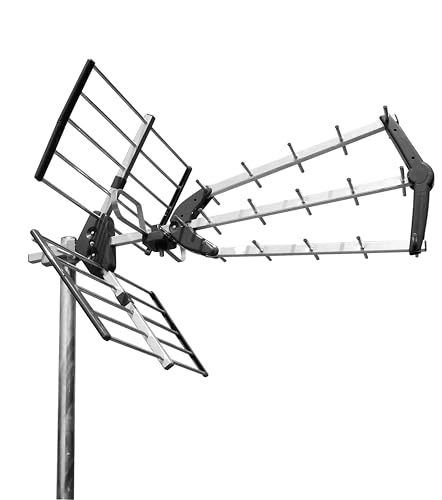 CABLEPELADO Antena TDT LTE 700 Alta Ganancia, Antena Triple Plegable UHF G=18 dB, Aluminio de 16,5 mm de sección en Eje Principal, Ideal para recepción de Televisión Digital Terrestre, Negro (Negra)