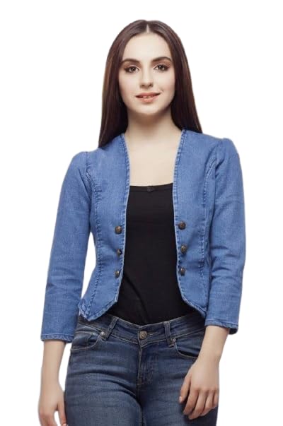 ootptaang Ootpatang Women's Denim Jacket, Blue, Button Front, 3/4 Sleeves, Casual Style-picture-16