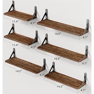 AMADA HOMEFURNISHING Wall Shelves Set of 6, Wood Floating Shelves for Wall Decor, Rustic Farmhouse Wall Shelves for Bedroom, Bathroom Shelves for Wall Storage, Book Shelves for Living Room, Brown AMADA HOMEFURNISHING Wall Shelves Set of 6 Wood Floating Shelves for Wall Decor Rustic Farmhouse Wall Shelves for Bedroom Bathroom Shelves for Wall Storage Book Shelves for Living Room Brown