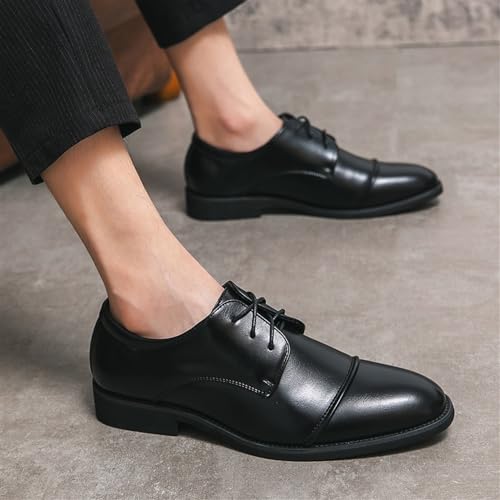 Men's Casual Oxford Shoes, Dress Lace-Up Shoes for Men, Pointed Toe Faux Leather, Solid Color Cap Toe, Low Top Block Heel, Non-Slip Rubber Sole, Party Shoes2