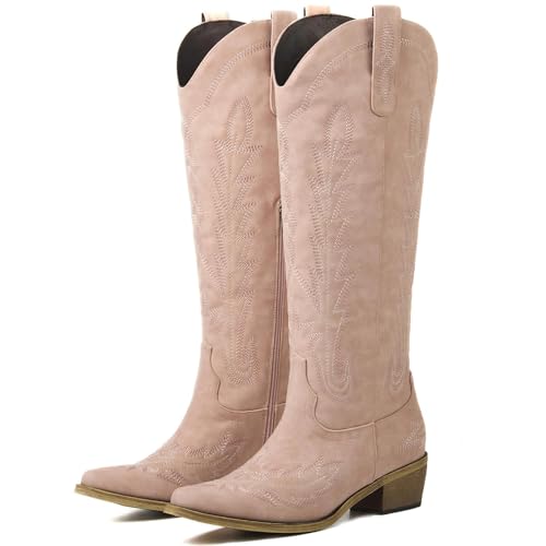 RURUNA Cowboy Boots for Women, Cowgirl Boots with Embroidered and