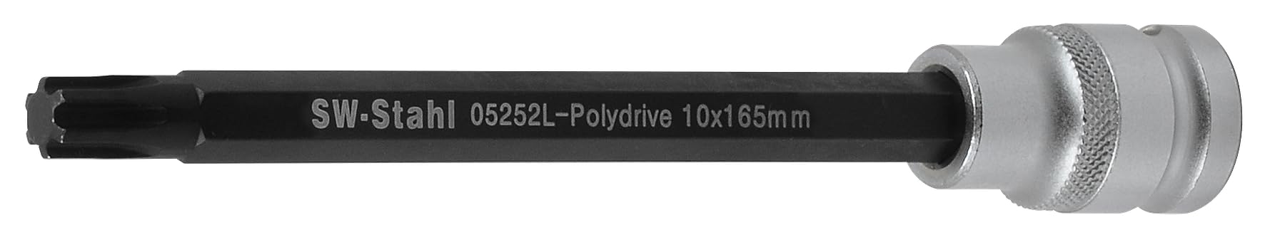 SW-Stahl 05252L Schraubendreheinsatz, 1/2 Zoll Polydrive M10 x 165 mm | Spezialwerkzeug für Zylinderkopfschrauben, kompatibel mit T10070 VAG Systemen, Chrom-Vanadium Stahl, 12,5 mm Antrieb