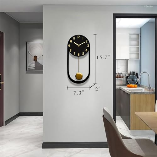 EmaxHome Stylish Minimalist Pendulum Black Wall Clock 8 Inch Modern Decorative Timepiece Silent Gold Pendulum Included Distinctive Metal Frame Design - Image 4