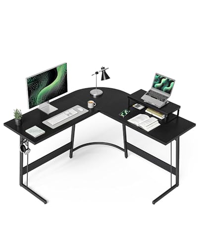 Image of CubiCubi L Shaped Gaming Desk, 47 Inch Computer Desk with Monitor Stand, PC Gaming Desk, Corner Desk Table for Home Office Sturdy Writing Workstation, Black