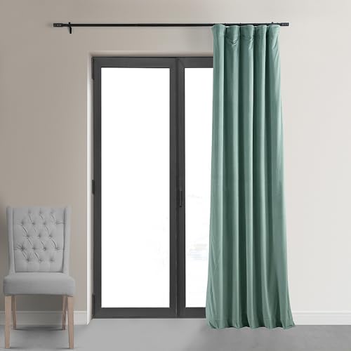 HPD Half Price Drapes Signature Velvet Thermal Blackout Curtains for Living Room 120 Inch Long (1 Panel) Rod Pocket Insulated Blackout Curtains for Bedroom Window Curtains, 50W x 120L, Aqua Mist
